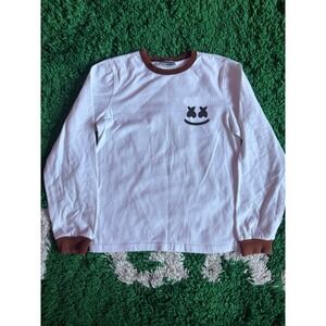 Marshmello Keep It Mello White Brown Ringer Long Sleeve Graphic Tee Shirt